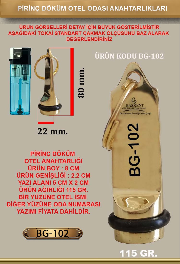 BG-102 Pirinç Döküm Otel Anahtarlığı
