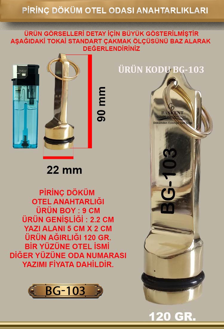 BG-103 Pirinç Döküm Otel Anahtarlığı