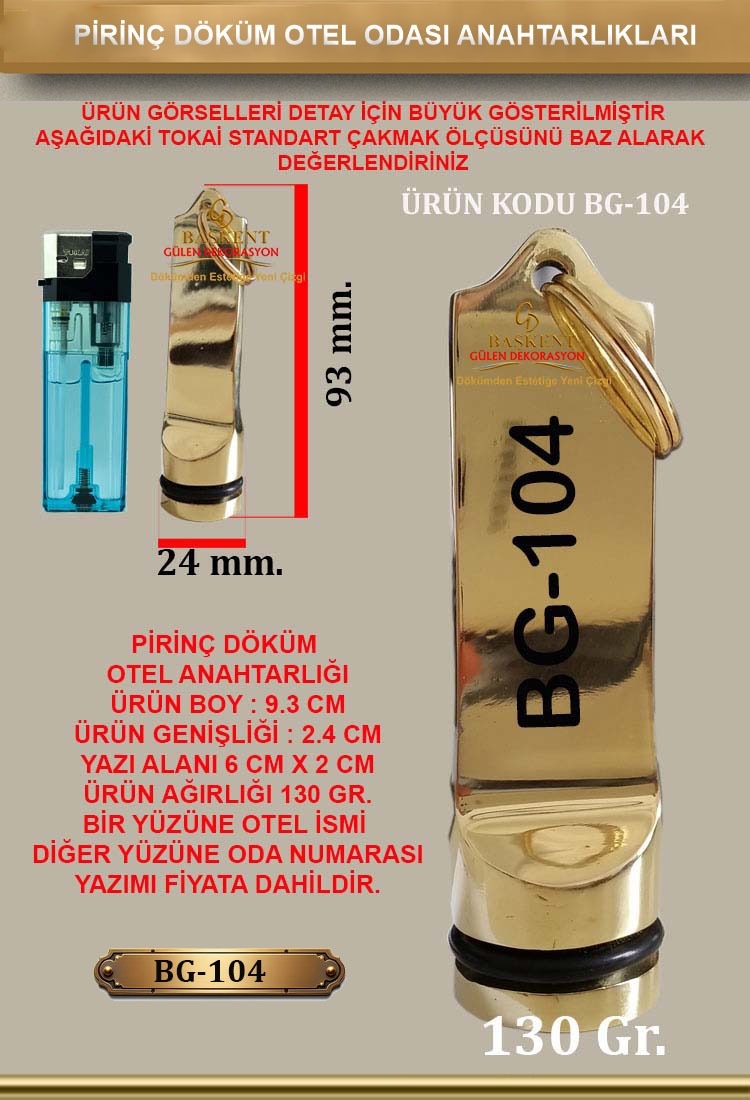 BG-104 Pirinç Döküm Otel Anahtarlığı