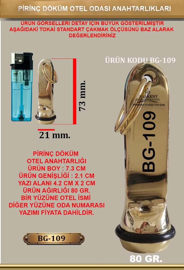 BG-109 Pirinç Döküm Otel Anahtarlığı