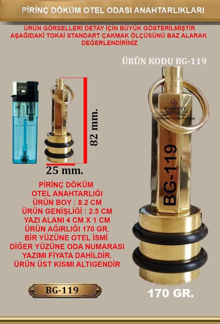 BG-119 Pirinç Döküm Otel Anahtarlığı