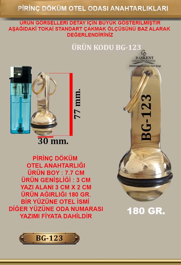 BG-123 Pirinç Döküm Otel Anahtarlığı